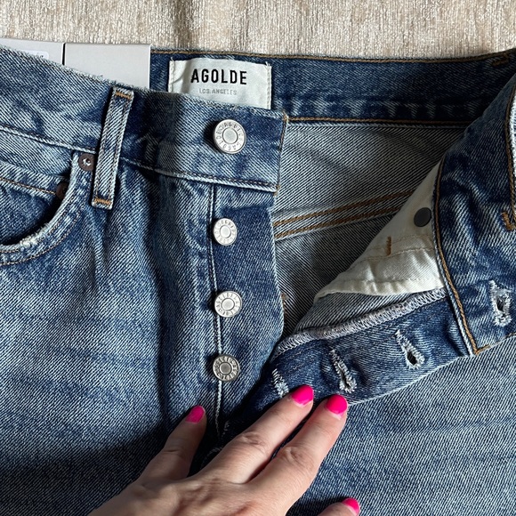 NEW Agolde  90’s Pinch Waist High Rise Straight Button-Fly Blue Jeans - Picture 6 of 12